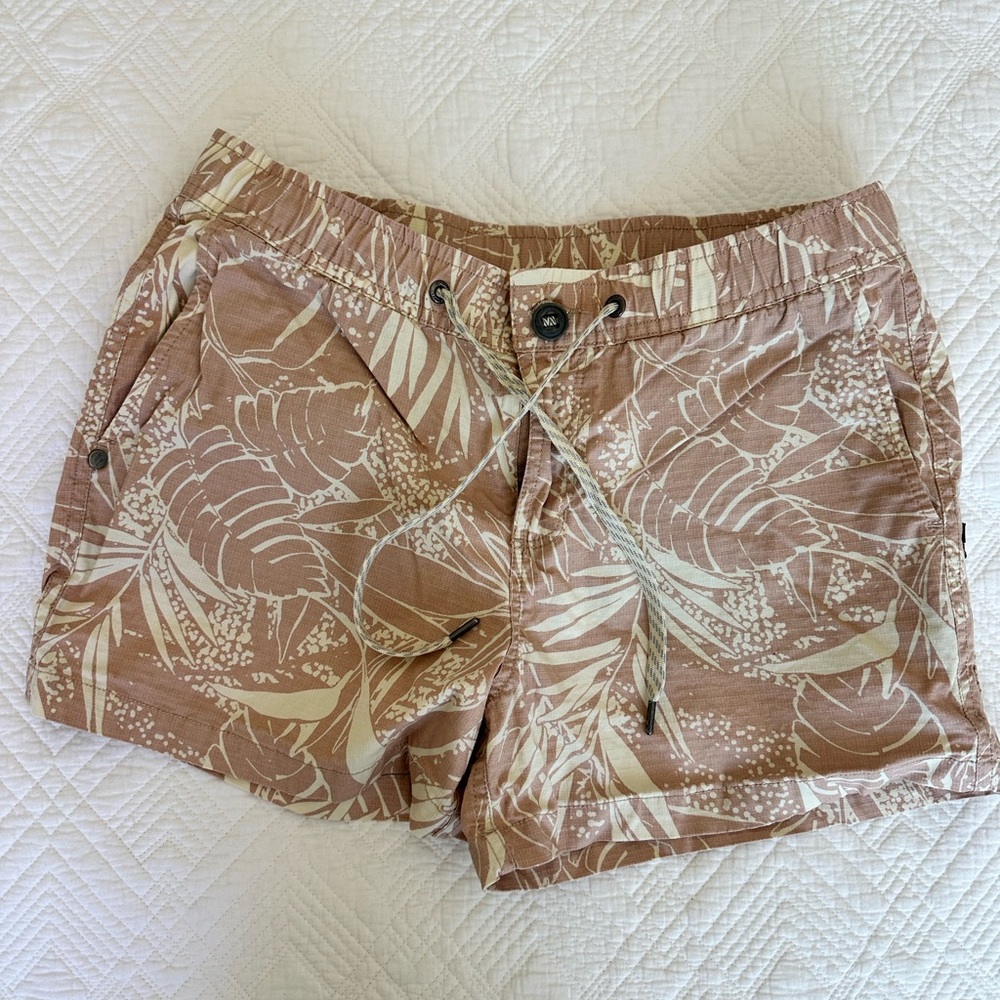 Vuori Pink and White Shorts with Tropical Print